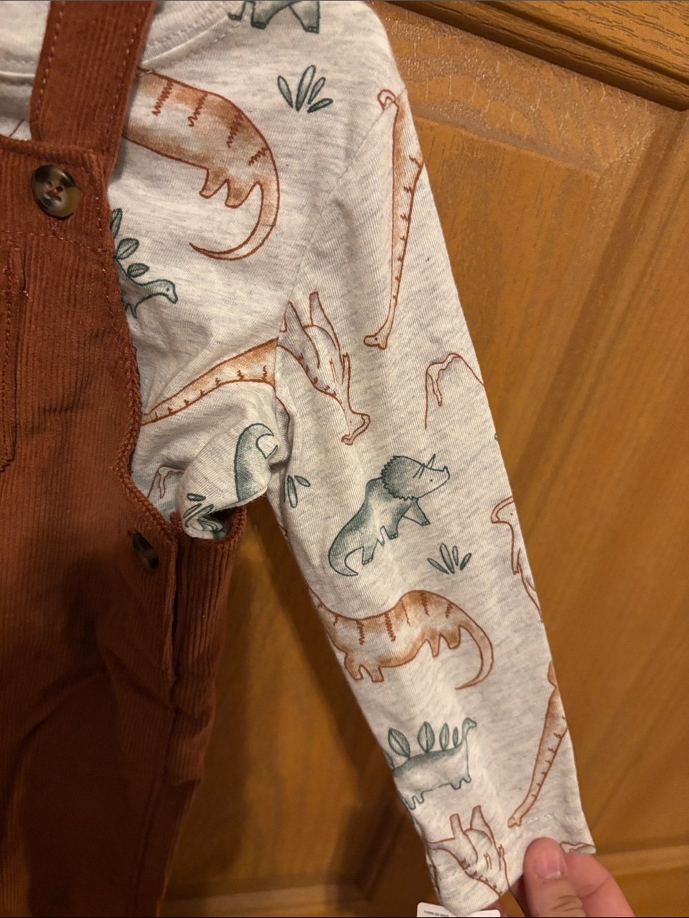 Carter's Rust Brown Corduroy Overalls with Long-Sleeve Dino Tee - Picture 3 of 4